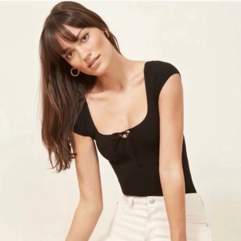 Reformation Black Ribbed Body Suit